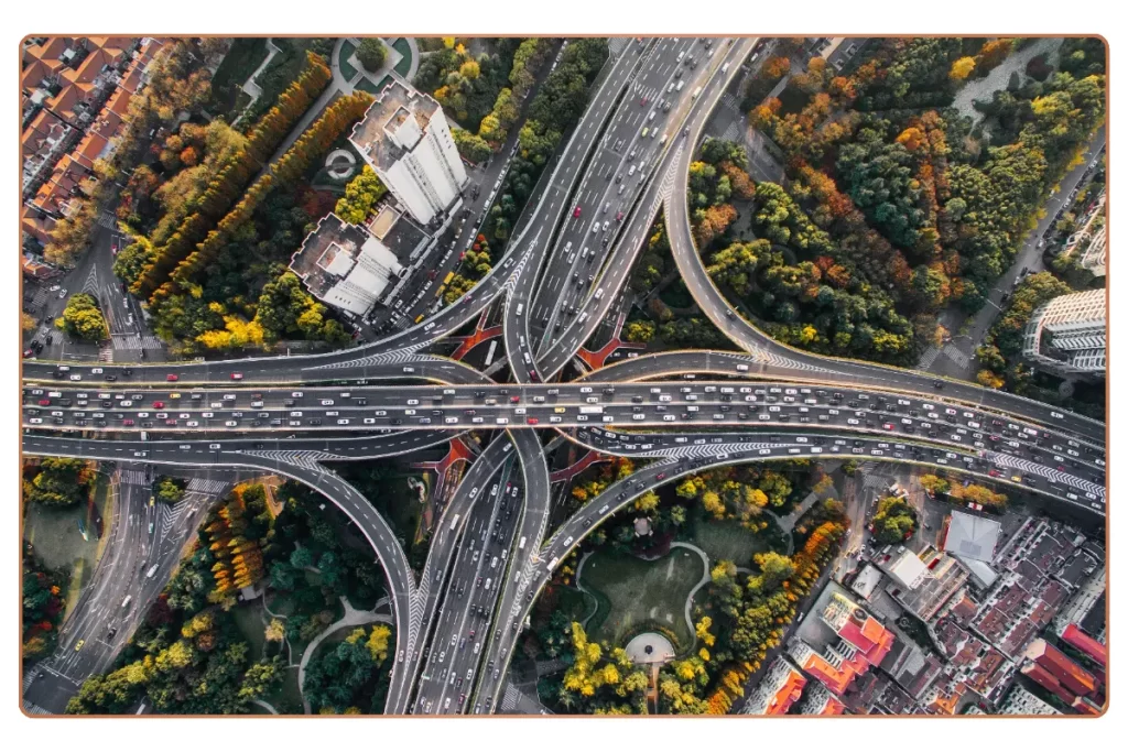 an aerial view of a highway